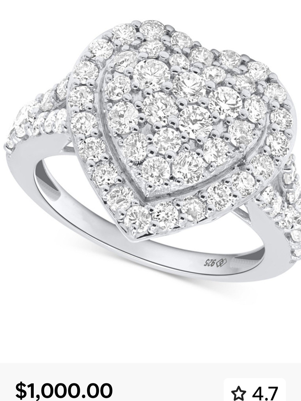 Sterling Silver Heart Pavé Ring in White
